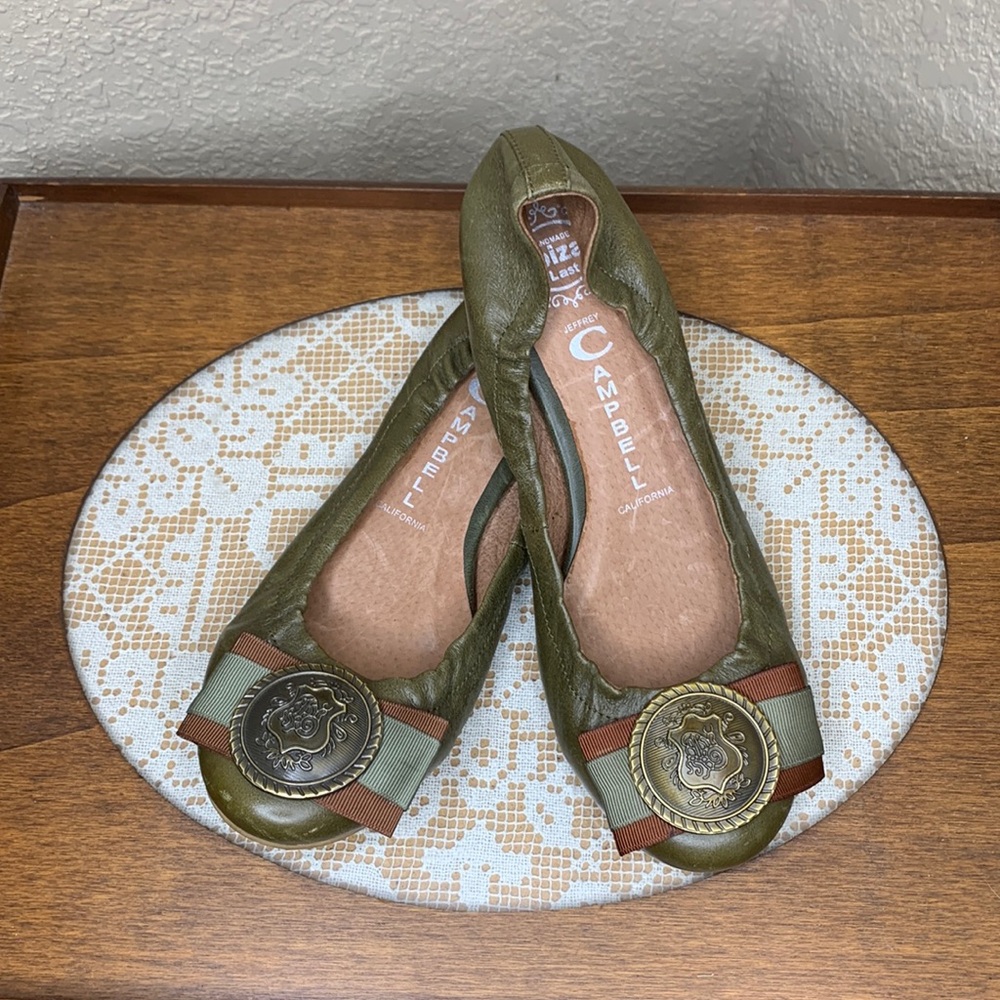 Jeffrey Campbell Crest Bow Ballet Flats Olive